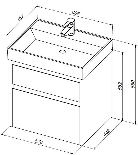 Тумба под раковину Aquanet Nova Lite 60 дуб белый (2 ящика) 00287874
