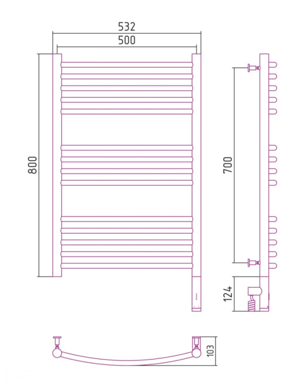 Электрический полотенцесушитель Сунержа Богема 3.0 выгнутая 800x500 МЭМ Пр. состаренная латунь (051-5803-8050)