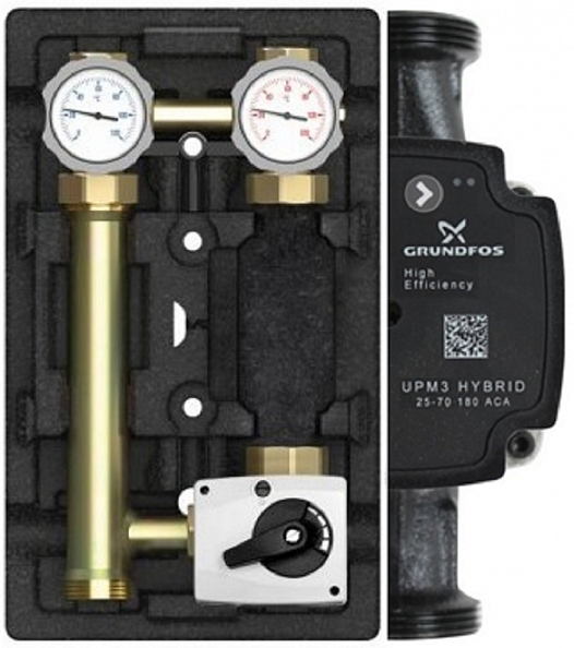 Насосная группа Meibes MK ME 66831.36MRU, 1", с сервоприводом справа и насосом Grundfos  UPM3 Hybrid 25-70 (M66831.36MRU)