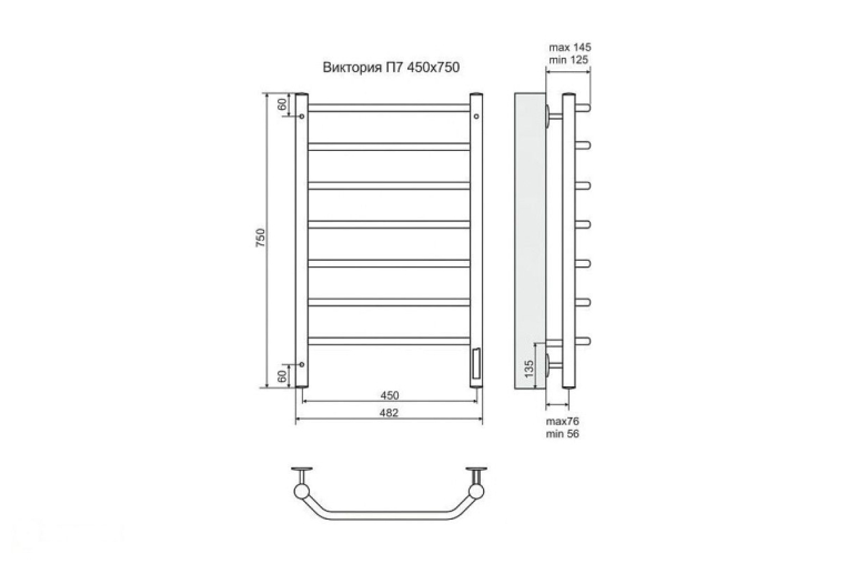 Электрический полотенцесушитель Terminus Виктория П7 450x750 ТЭН Лев./Пр. черный матовый (4660059930312)