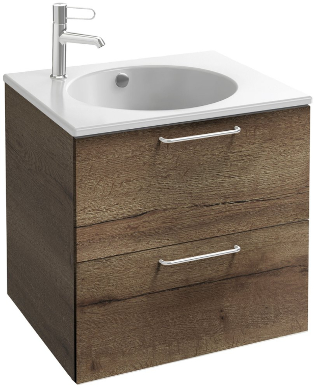 Тумба с раковиной Jacob Delafon Odeon Rive Gauche 60 дуб табак, 2 ящика, ручки хром (EB2520-R5-E52+EXBA112-Z-00)