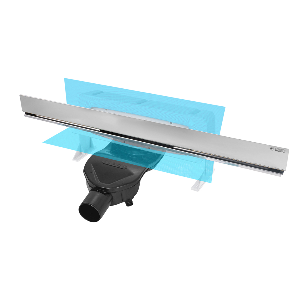 Желоб BERGES водосток WALL 600 пристенный, хром глянец, S-сифон D50 H60 боковой