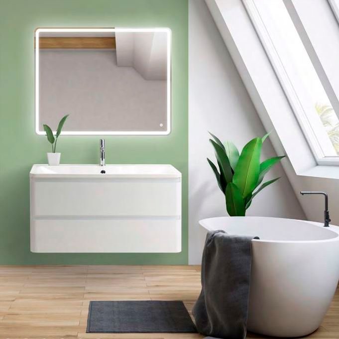 Комплект мебели BelBagno Albano 90 подвесная, bianco lucido (ALBANO-900-2C-SO-BL+BB900/455-LV-MR-ALR+SPC-MAR-900-800-LED-BTN)