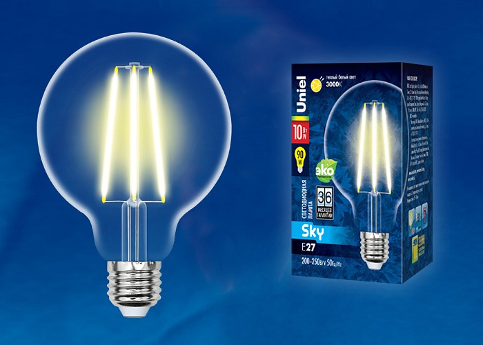 Лампа светодиодная Uniel E27 10Вт 3000K LED-G95-10W/3000K/E27/CL PLS02WH картон