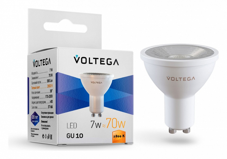 Лампа светодиодная Voltega Simple GU10 7Вт 2800K VG2-S1GU10warm7W