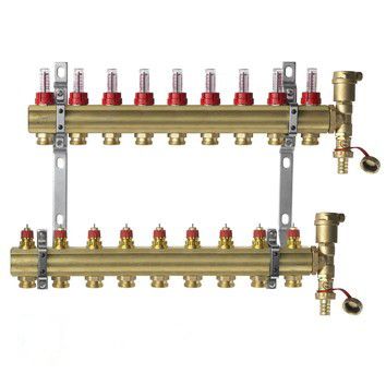 Комплект коллекторов Danfoss FHF-9F set из латуни, 9 контуров (088U0729)
