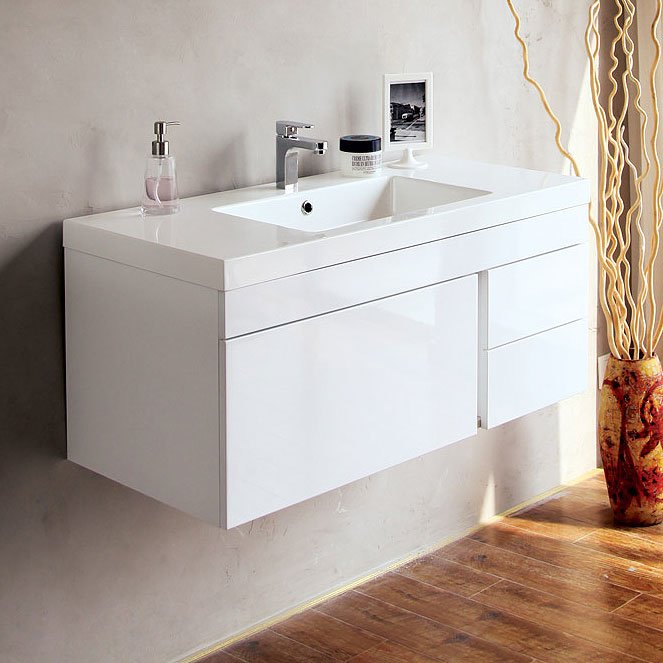 Тумба с раковиной BelBagno Luce 100 bianco lucido (BB1000VAC/BL+BB1000AB)