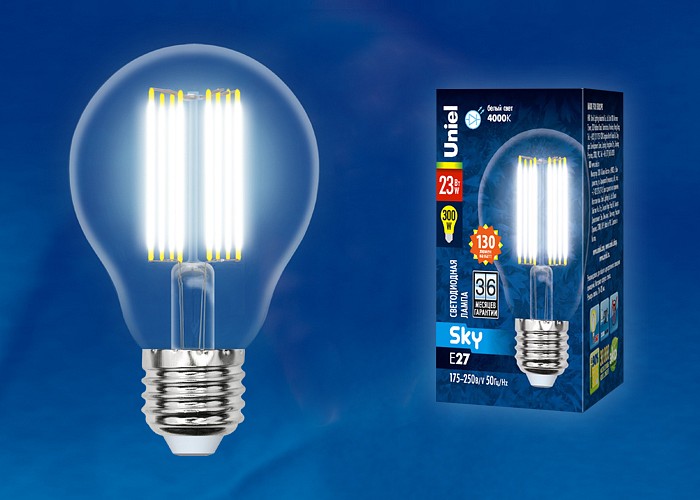 Лампа светодиодная Uniel E27 23Вт 4000K LED-A70-23W/4000K/E27/CL PLS02WH картон