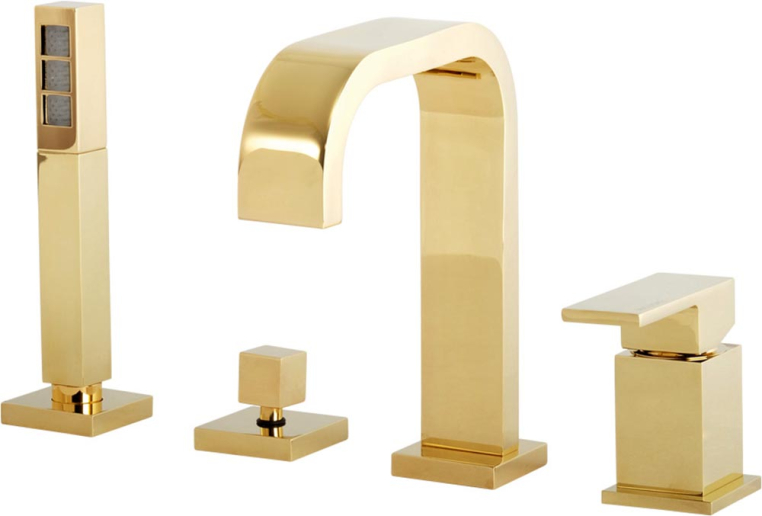 Смеситель на борт ванны Migliore Kvant Gold 25392 на 4 отверстия  девиатором золото