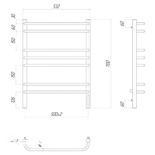 Полотенцесушитель электрический Lemark Luna П7 500x700, диммер справа LM41707Z (LM41707Z)