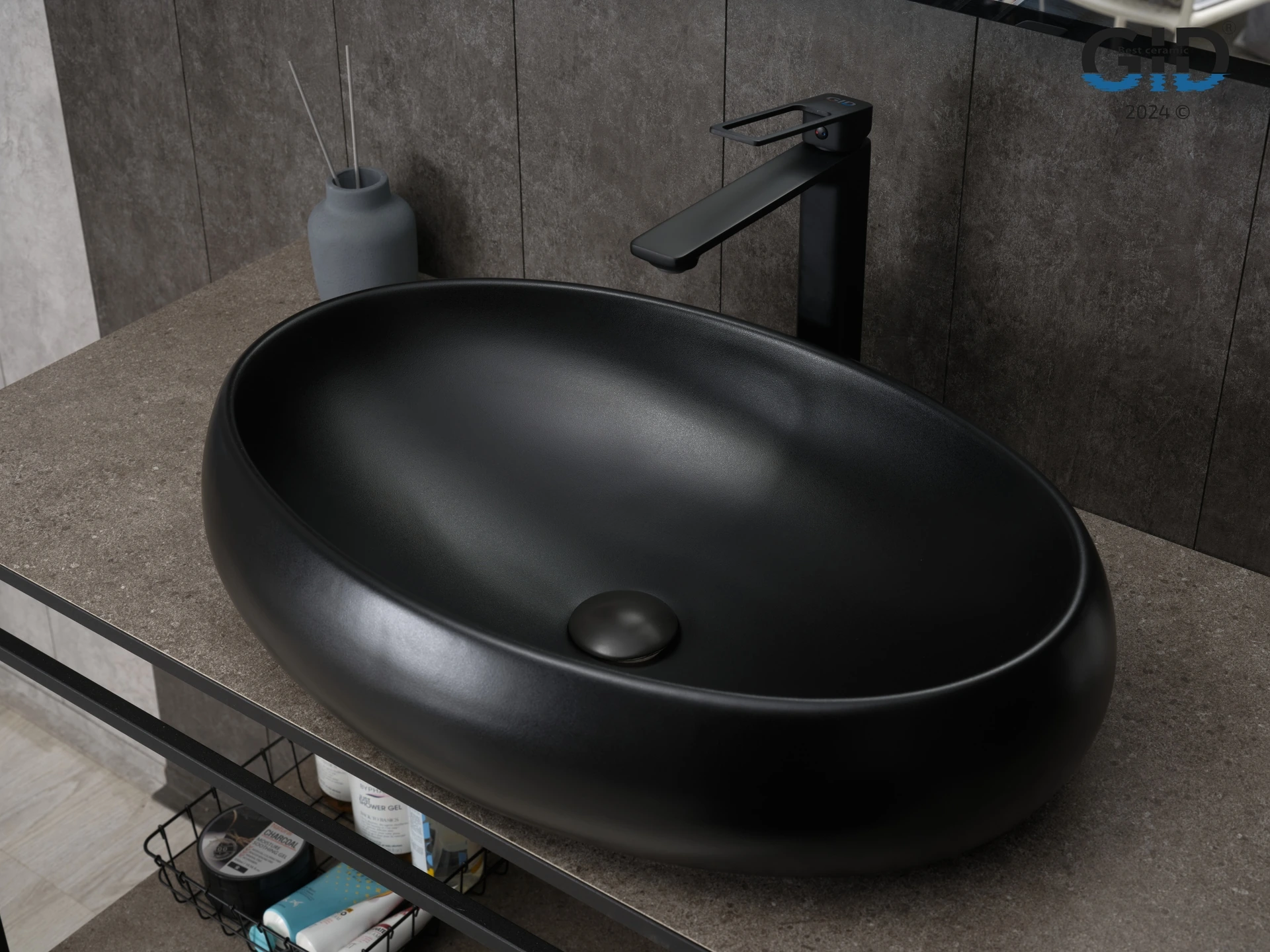 Раковина Gid Bm9030a 53371 накладная черная матовая 60x41x15