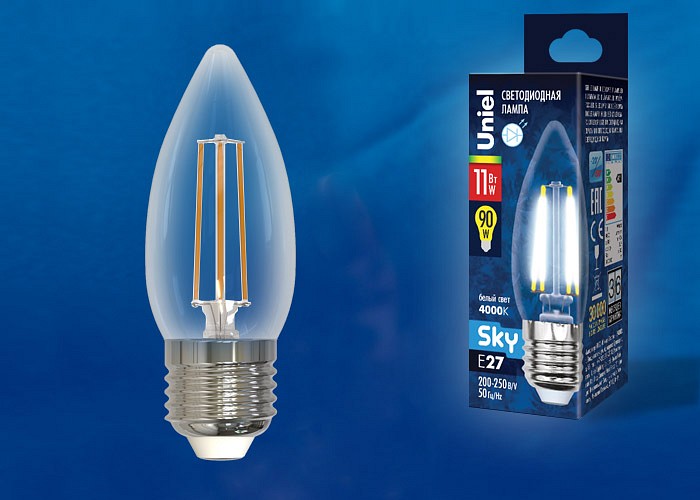 Лампа светодиодная Uniel E27 11Вт 4000K LED-C35-11W/4000K/E27/CL PLS02WH картон