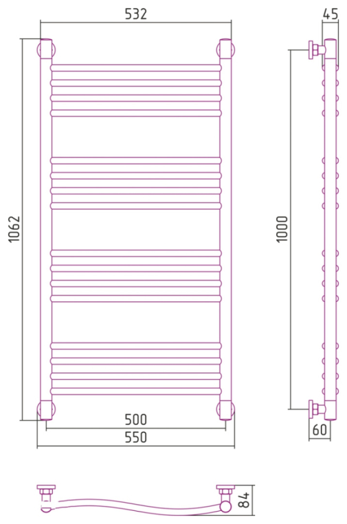 Полотенцесушитель водяной Сунержа Флюид+ 55x106 05-0222-1050 бронза