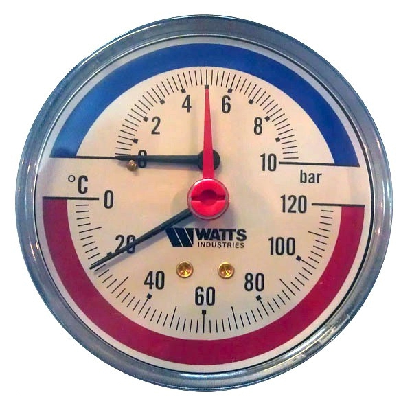 Термоманометр Watts 1/2 аксиальный 120С 10бар (10009465(03.32.005)(TIM80 0-10BAR))