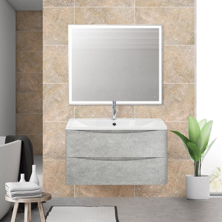 Комплект мебели BelBagno Acqua 80 подвесная, cemento verona grigio (ACQUA-800-2C-SO-CVG+BB800/455-LV-MR-ALR+SPC-GRT-800-800-LED-TCH)