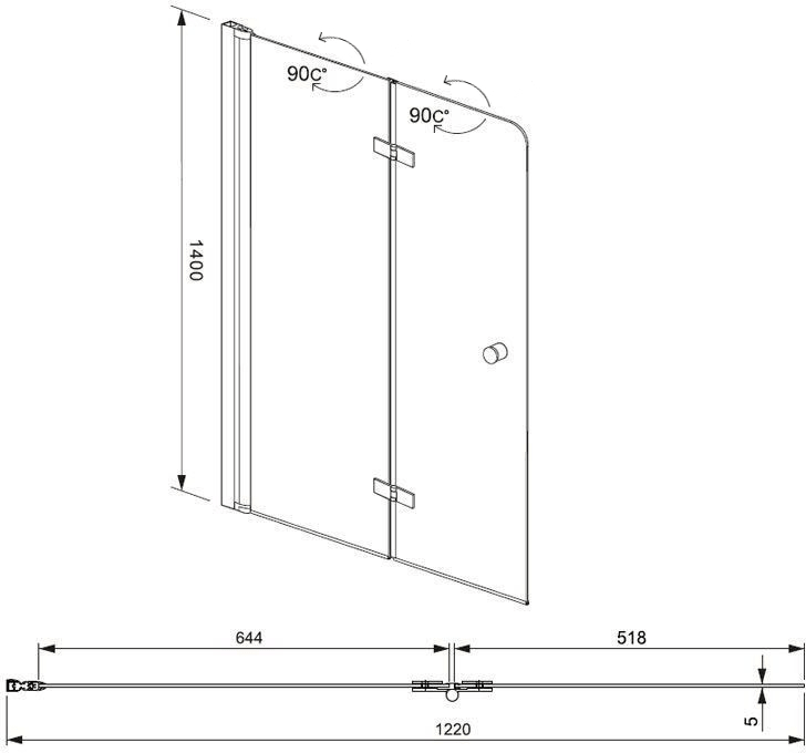 Шторка для ванны Aquanet Beta 4 NF6222-hinge, прозрачное стекло