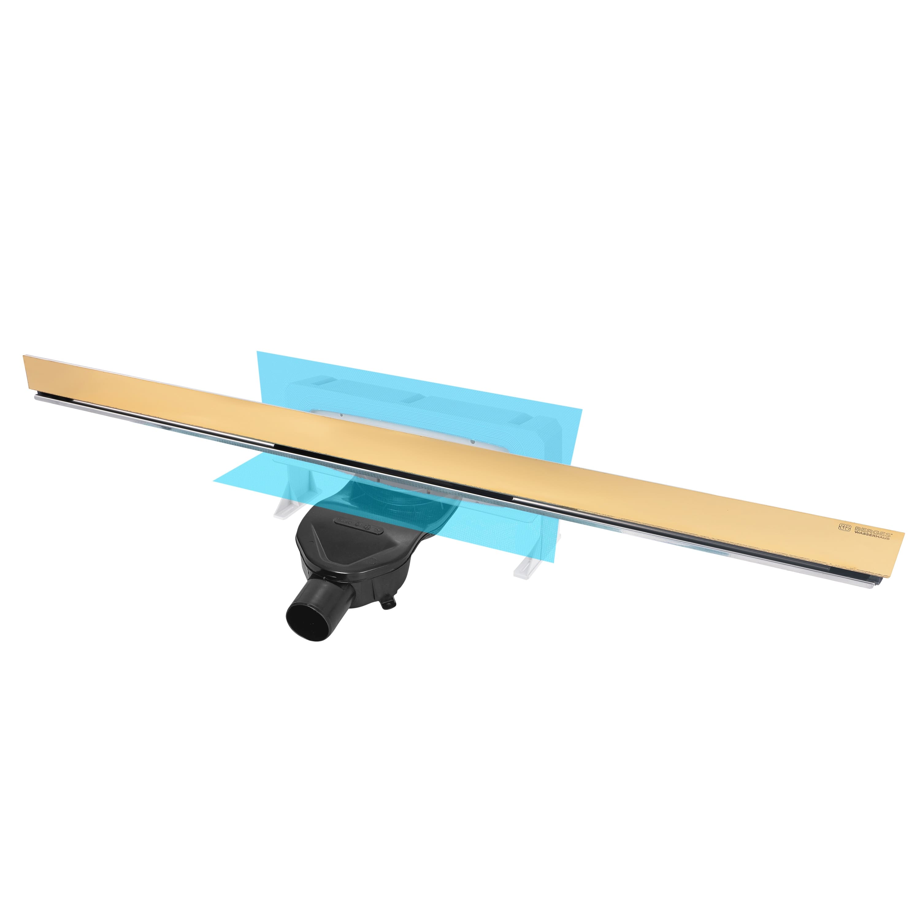 Желоб BERGES водосток WALL 1000 пристенный, золото глянец, S-сифон D50 H60 боковой