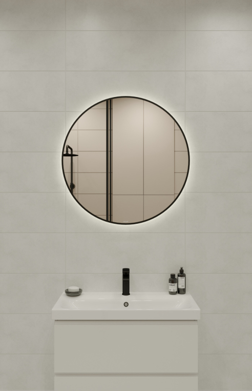 Зеркало Cersanit Eclipse smart 80x80 с подсветкой в черной рамке круглая (64147)