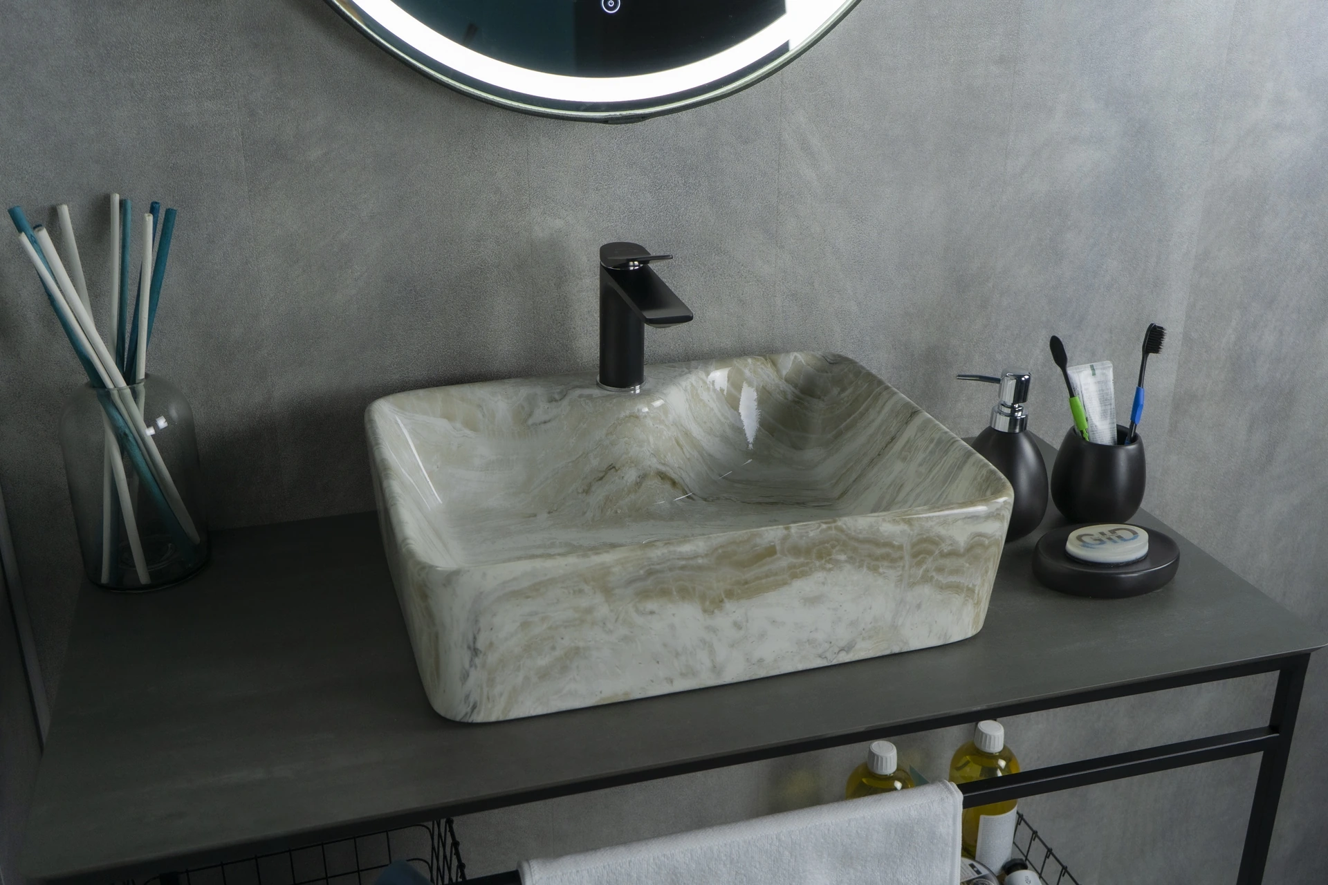 Раковина Gid Mnc605 54460 накладная под камень глянцевая 48x37x13