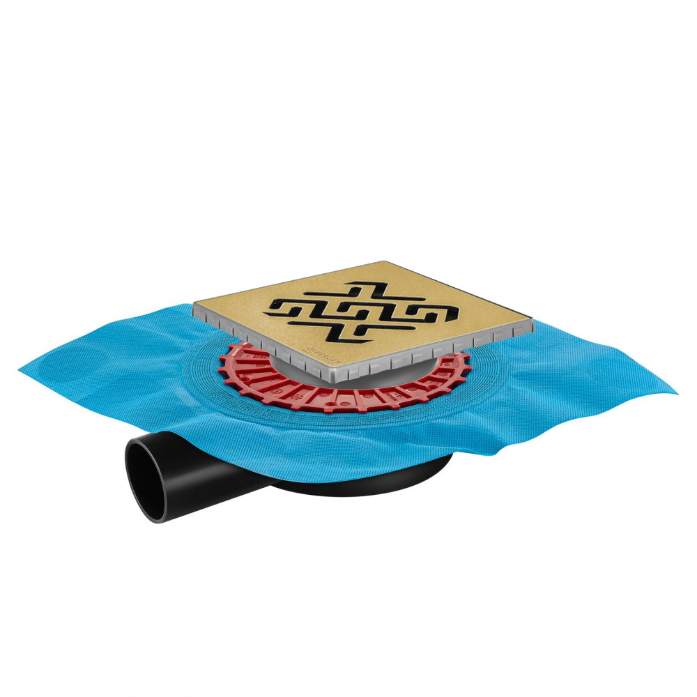 Трап BERGES водосток ZENTRUM Antik 150х150, бронза, выпуск D50 H65 боковой