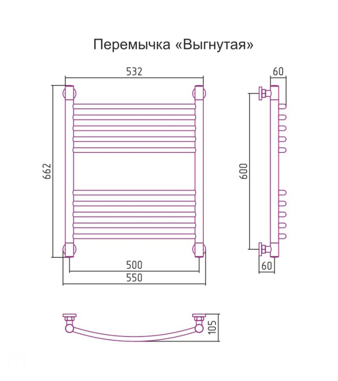 Полотенцесушитель водяной Сунержа Богема+ 55x66 051-0221-6050 латунь