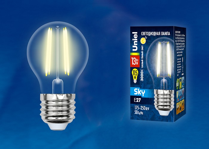 Лампа светодиодная Uniel E27 13Вт 3000K LED-G45-13W/3000K/E27/CL PLS02WH картон
