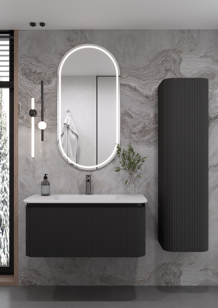 OVALE 1 полка рифленая 100CM АНТРАЦИТ тумба + раковина