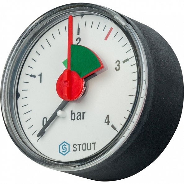 Манометр аксиальный Stout с указателем предела. Корпус Dn 50 мм 1/4 (SIM-0007-500408)