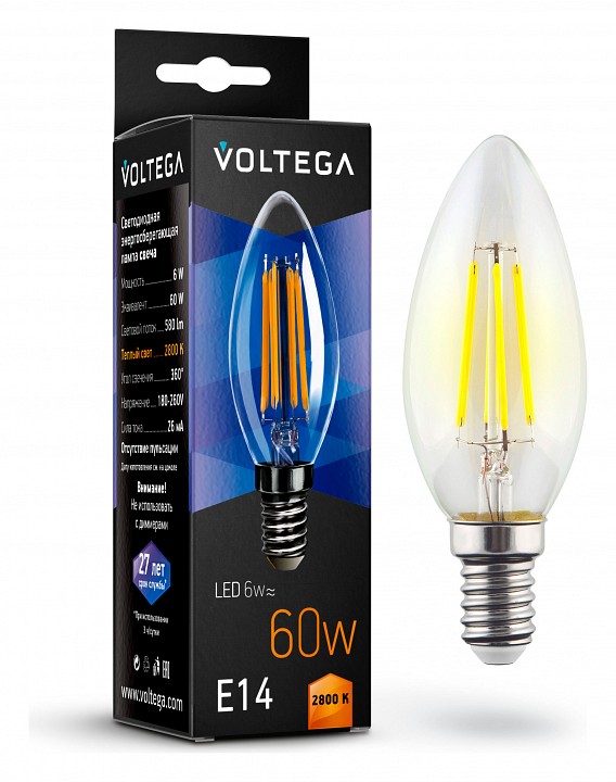 Лампа светодиодная Voltega Crystal E14 6Вт 2800K VG10-C1E14warm6W-F