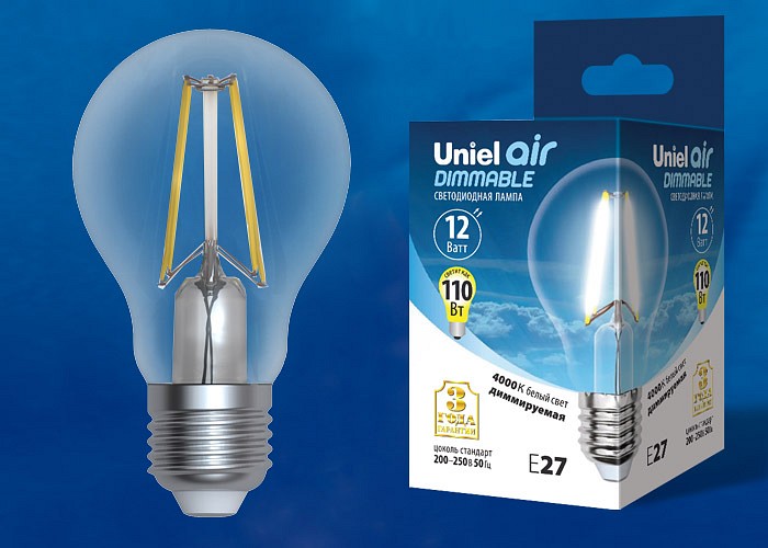 Лампа светодиодная Uniel E27 12Вт 4000K LED-A60-12W/4000K/E27/CL/DIM GLA01TR картон