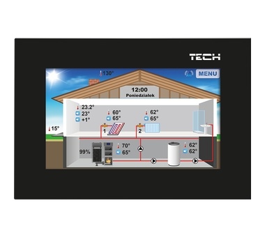 TECH  Комнатный регулятор со связью RS (стекло 2ММ, скрытый монтаж) черный (TM-ST-281 C)