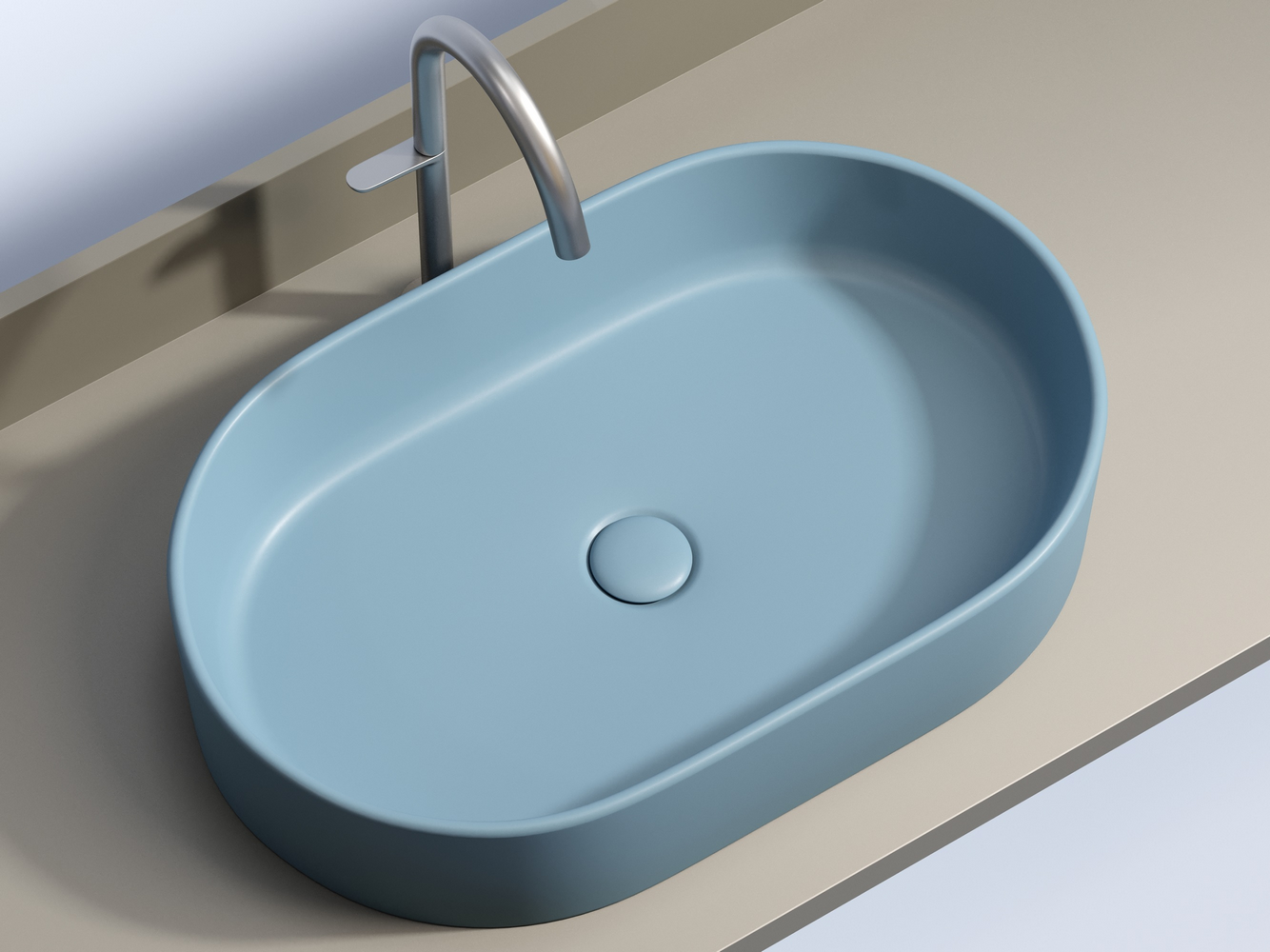Умывальник чаша накладная овальная (цвет Голубой Матовый) Element 608x385x122мм