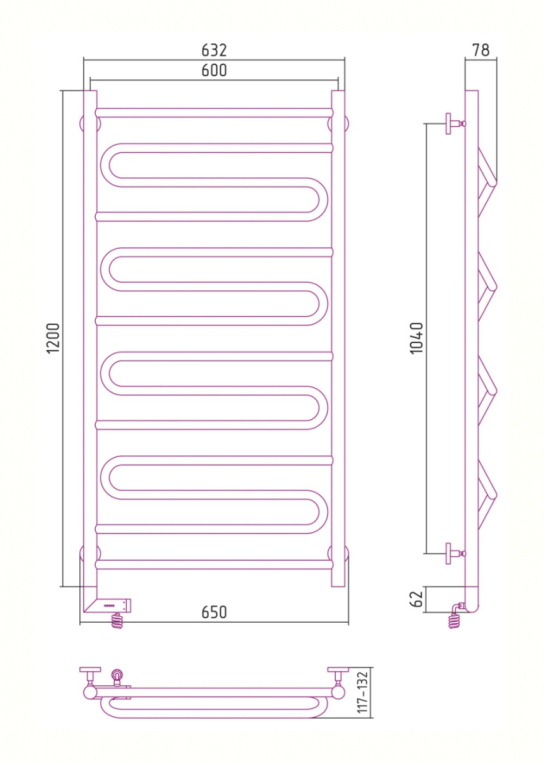 Электрический полотенцесушитель Сунержа Элегия 2.0 1200x600 ТЭН Лев. (00-5218-1260)