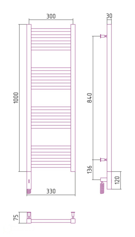 Электрический полотенцесушитель Сунержа Модус 3.0 1000x300 МЭМ Лев. матовый черный (31-5700-1030)