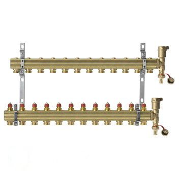 Комплект коллекторов Danfoss FHF-12 set из латуни с кронштейнами и воздухоотводчиками, 12 контуров (088U0712)