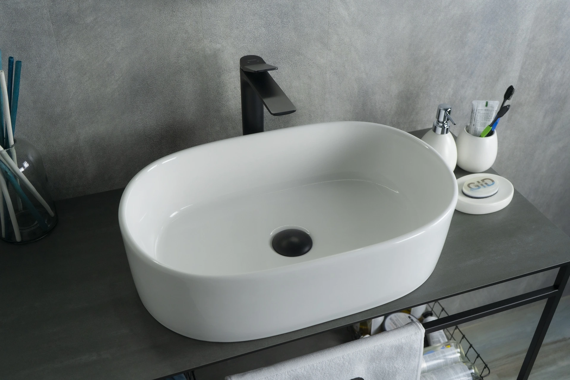 Раковина Gid N9025 51111 накладная белая 56x35x14