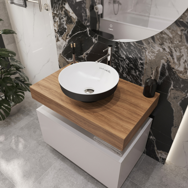 Мебель для ванной Stworki Ольборг 80 столешница дуб французский, без отверстий, с тумбой 80, с раковиной Vitra Water jewels