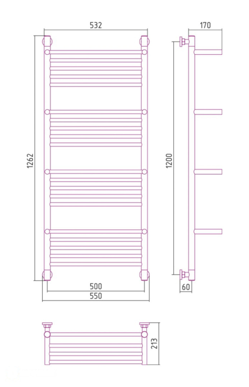 Полотенцесушитель водяной Сунержа Богема+ 55x126 051-0224-1250 латунь