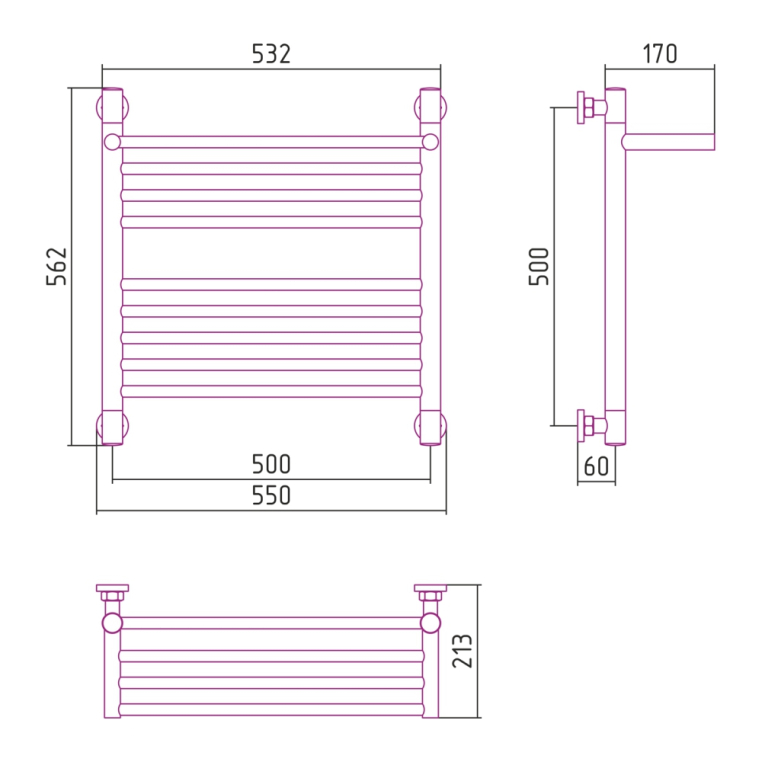 Полотенцесушитель водяной Сунержа Богема+ 55x56 30-0223-5050 белый