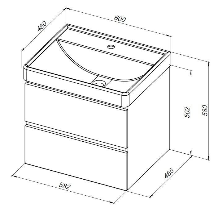 Тумба под раковину Aquanet Вега 60 (2 ящика) 00308318