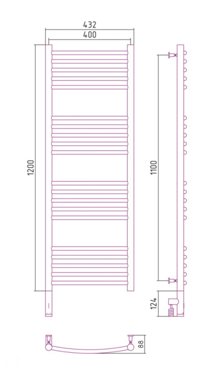 Электрический полотенцесушитель Сунержа Богема 3.0 выгнутая 1200x400 МЭМ Лев. сатин (071-5802-1240)