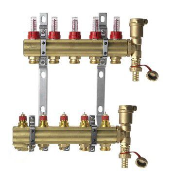 Коллектор Danfoss FHF-5F set из латуни для 5 контуров, с преднастройкой и расходомерами, в сборе (088U0725)