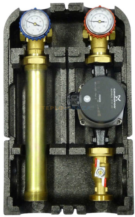 Насосная группа с прямым контуром 1" с насосом Grundfos UPSO 25-65 в теплоизоляции BARBERI (01G02500C)