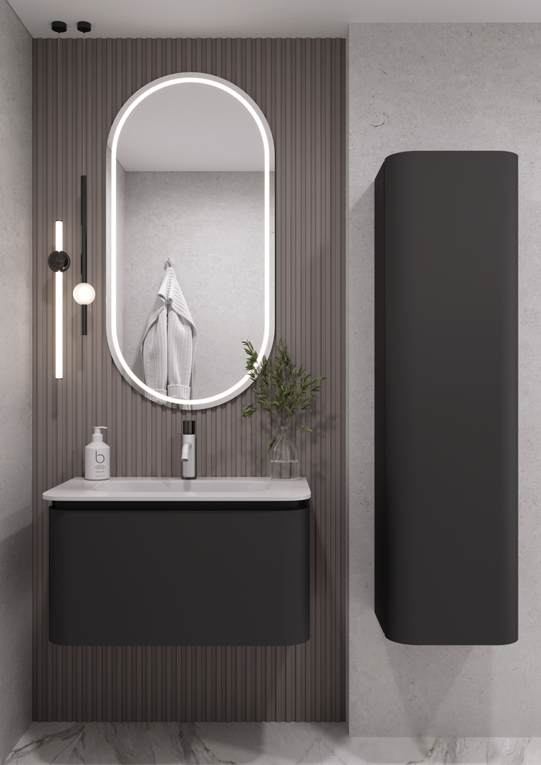 OVALE 1 полка 80CM АНТРАЦИТ тумба + раковина