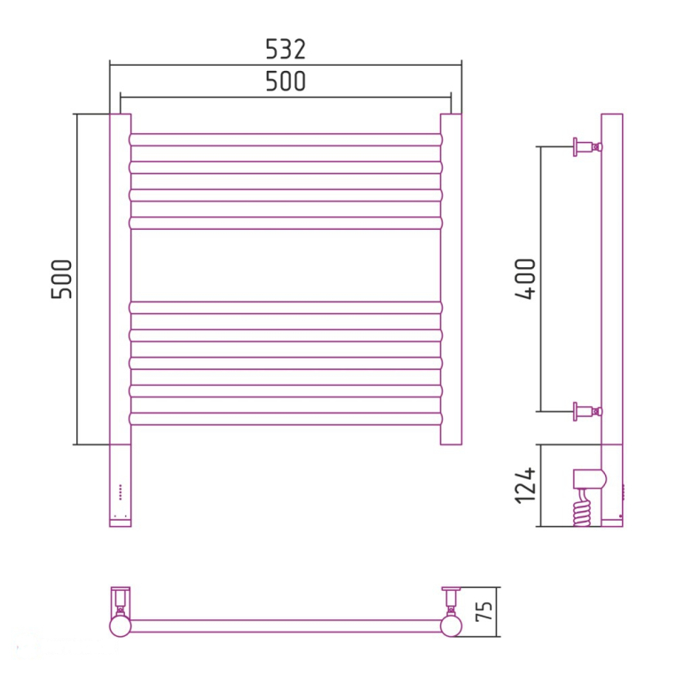 Электрический полотенцесушитель Сунержа Богема 3.0 прямая 500x500 МЭМ Лев. темный титан муар (15-5804-5050)