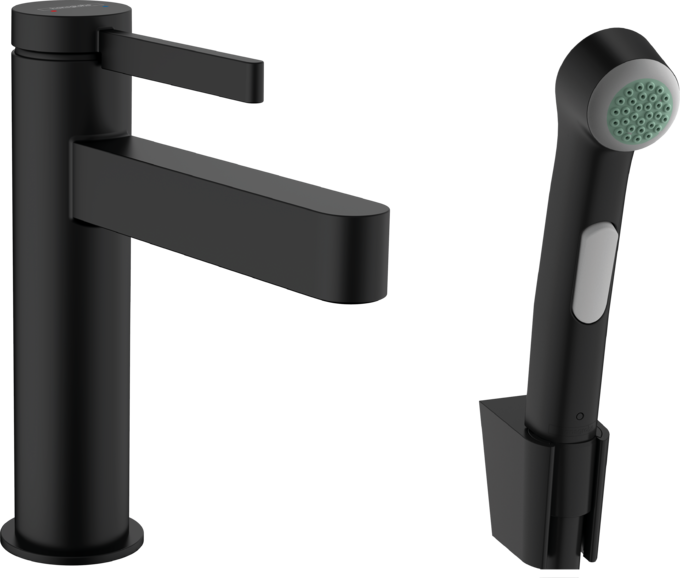 Смеситель для раковины Hansgrohe Finoris 110 с гигиеническим душем матовый черный 76210670
