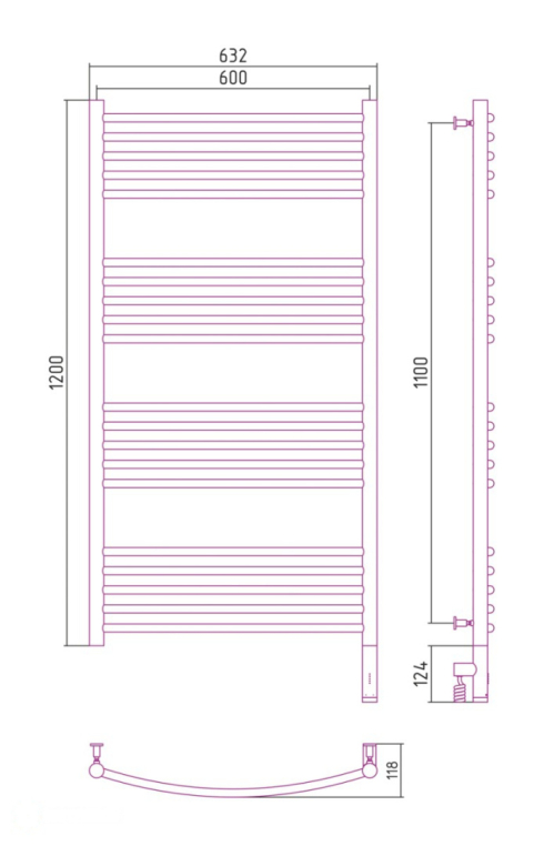 Электрический полотенцесушитель Сунержа Богема 3.0 выгнутая 1200x600 МЭМ Пр. (00-5803-1260)