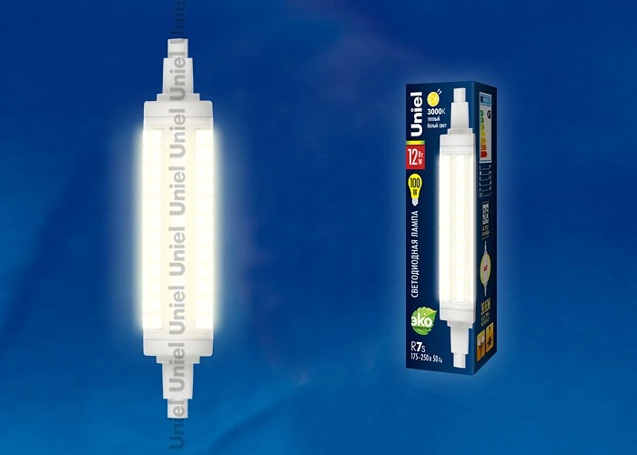 Лампа светодиодная Uniel LED-J118 R7s 12Вт 3000K LED-J118-12W/WW/R7s/CL PLZ06WH картон