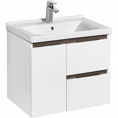 Тумба с раковиной Aquaton Рене 60 1A2585K0NRC80 белая/грецкий орех