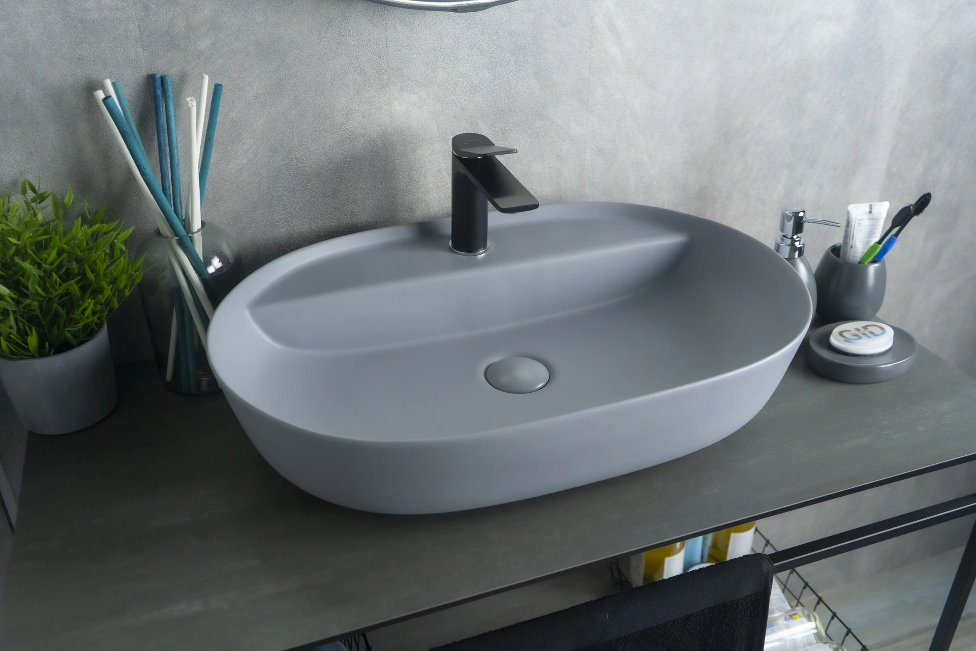 Раковина Gid Gm1346 53341 накладная серая матовая 61x41x14